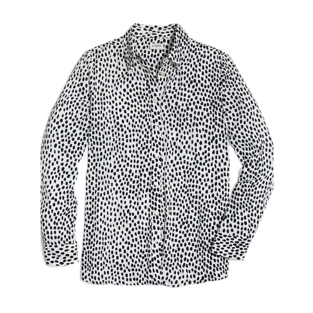 J Crew Black White Print Button Blouse Long Sleeve Work L6752 Minimalist XXS